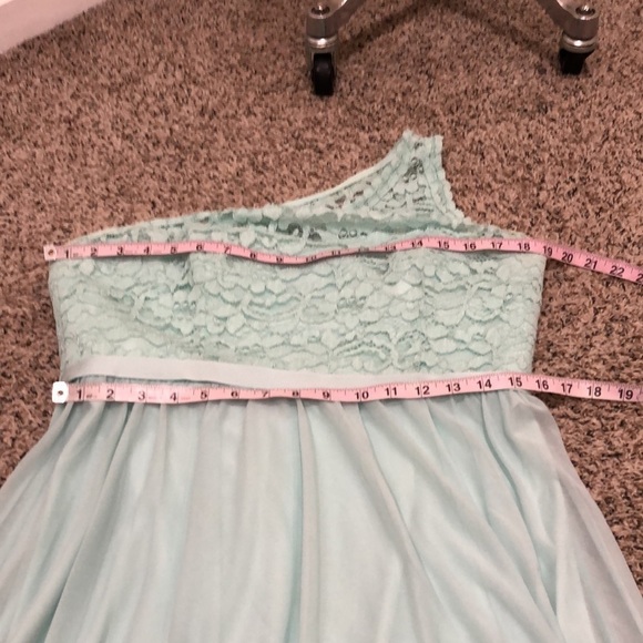 David’s Bridal Dress Size 12 Robin’s Egg Blue Floral Lace One Shoulder - Picture 5 of 6